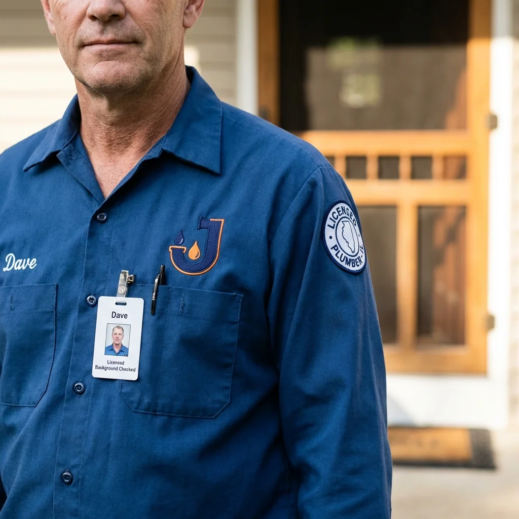 Licensed plumber showing ID badge in Rehoboth, MA