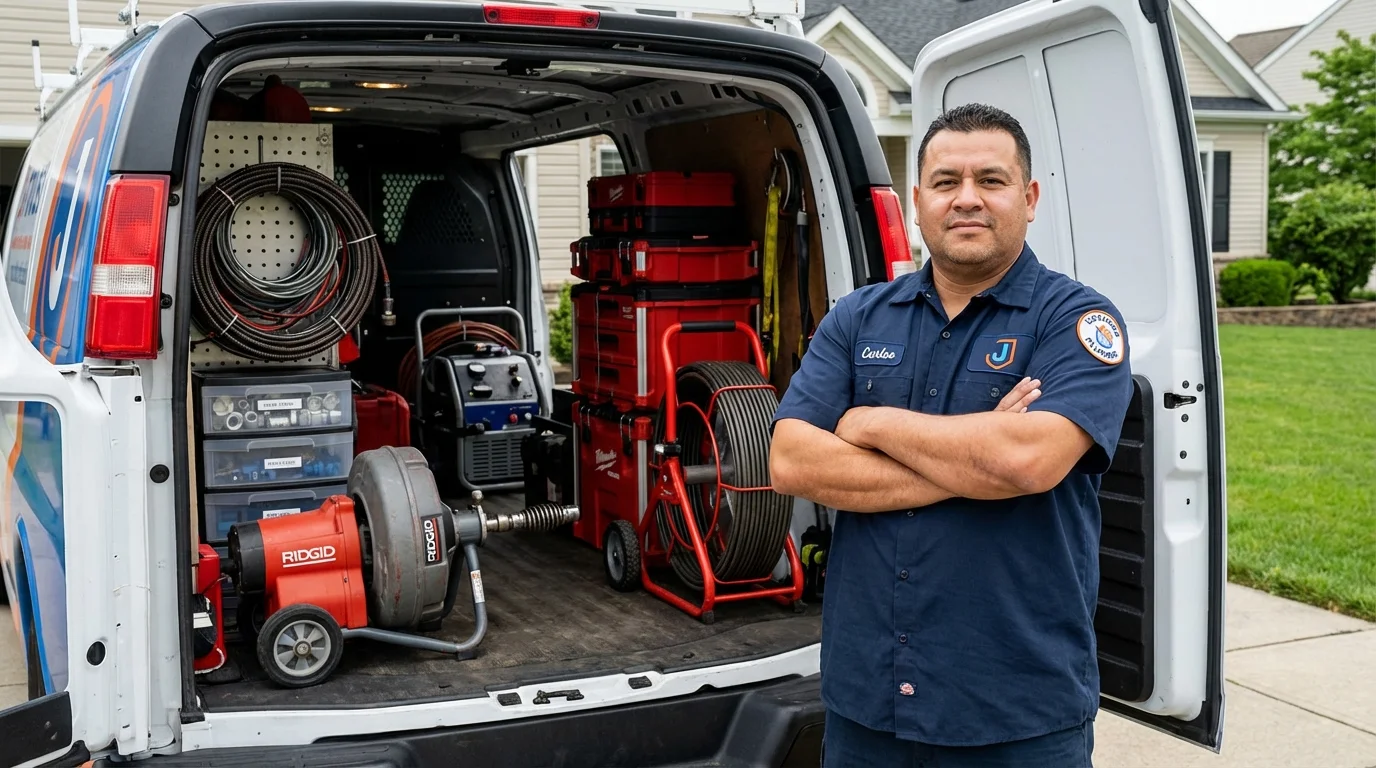 Professional drain cleaning equipment and Johns Plumbing LLC plumber in Rehoboth