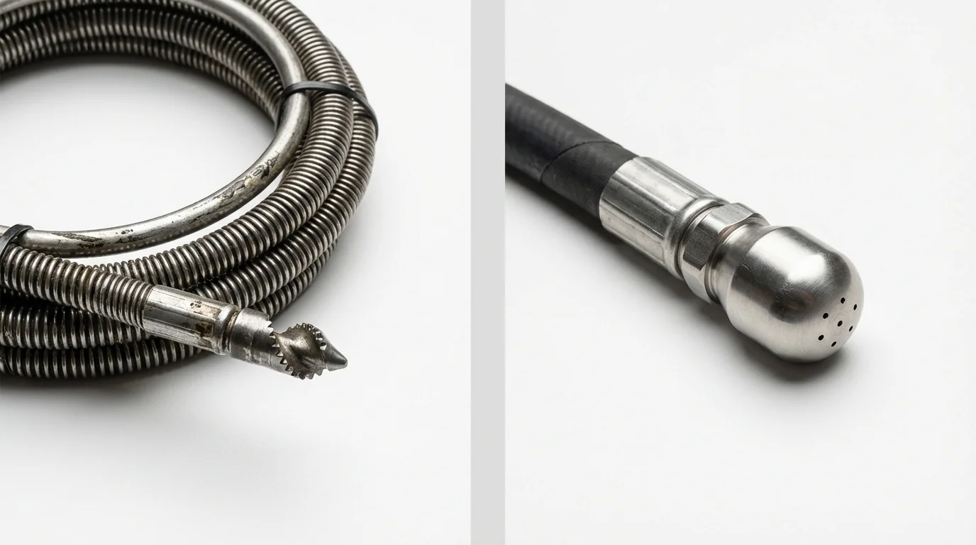 Drain snake cable and hydro jetting nozzle used for drain cleaning in Rehoboth, MA