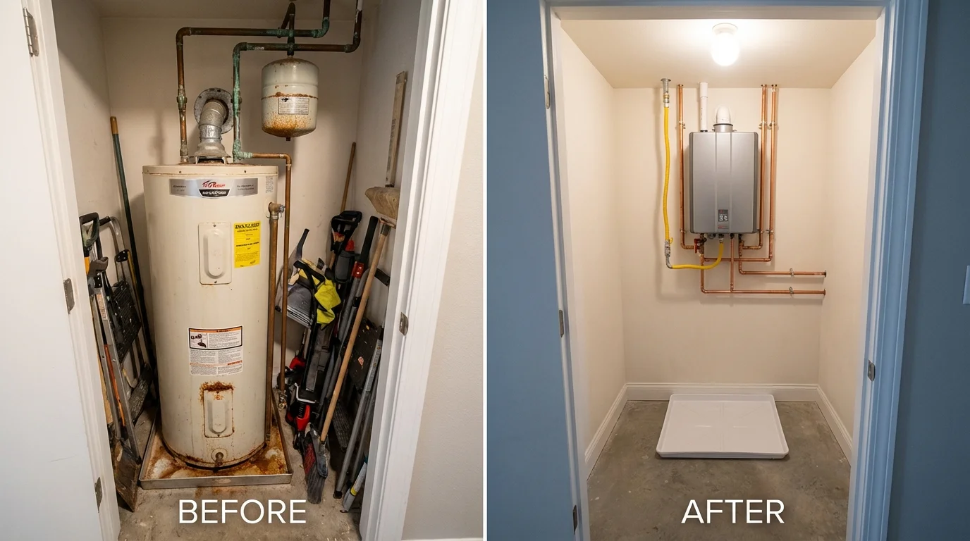 Tank water heater versus wall-mounted tankless unit comparison for Rehoboth, MA homeowners