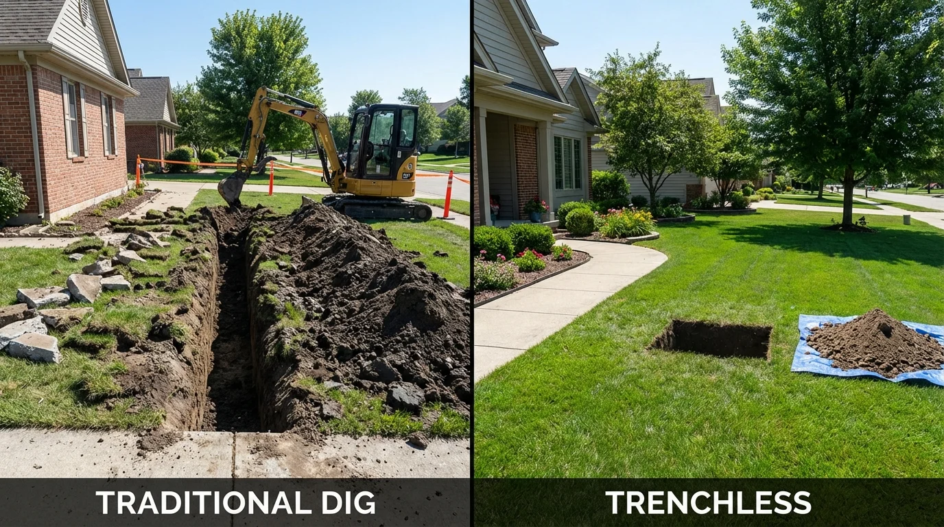 Trenchless sewer repair with minimal yard damage versus traditional excavation in Rehoboth, MA